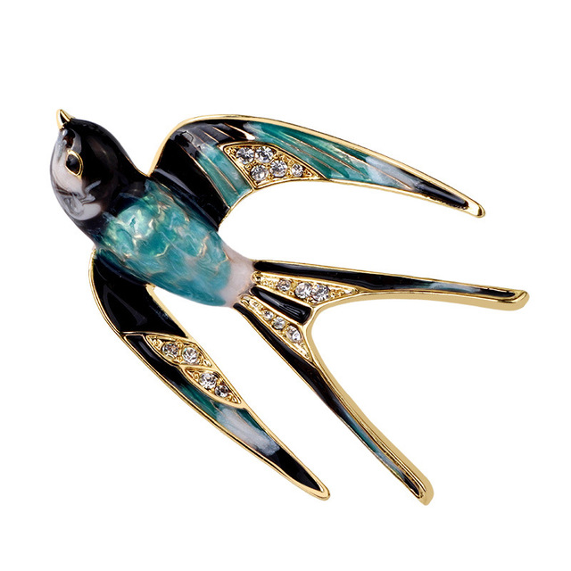 Klasyczna broszka jaskółka emalia z kryształem dla kobiet i dziewcząt - biżuteria ptakowa do płaszcza - Wianko - 2