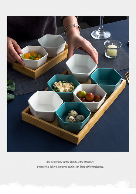 Talerze podzielone na przekąski stylu skandynawskiego z tacą bambusową - ceramiczne talerze z owoce - półmiski na sosy i pistacje - Wianko - 10