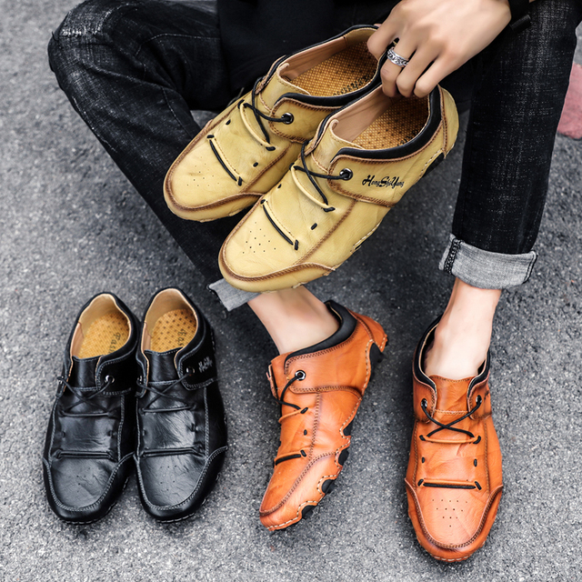 Męskie skórzane luksusowe buty do codziennego noszenia - trampki, mokasyny, buty wsuwane (rozmiar 48) - Wianko - 14