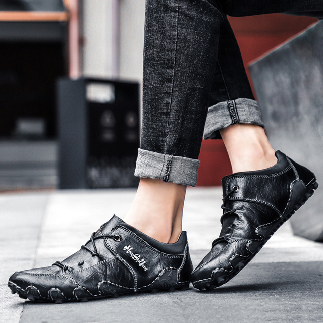 Męskie skórzane luksusowe buty do codziennego noszenia - trampki, mokasyny, buty wsuwane (rozmiar 48) - Wianko - 27
