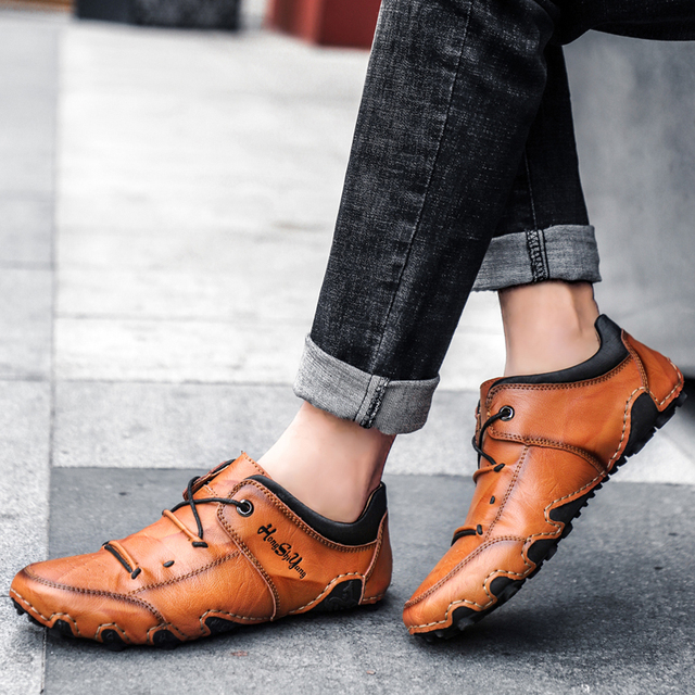 Męskie skórzane luksusowe buty do codziennego noszenia - trampki, mokasyny, buty wsuwane (rozmiar 48) - Wianko - 18
