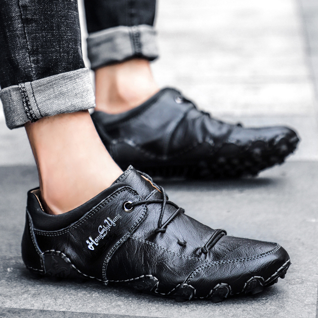 Męskie skórzane luksusowe buty do codziennego noszenia - trampki, mokasyny, buty wsuwane (rozmiar 48) - Wianko - 26