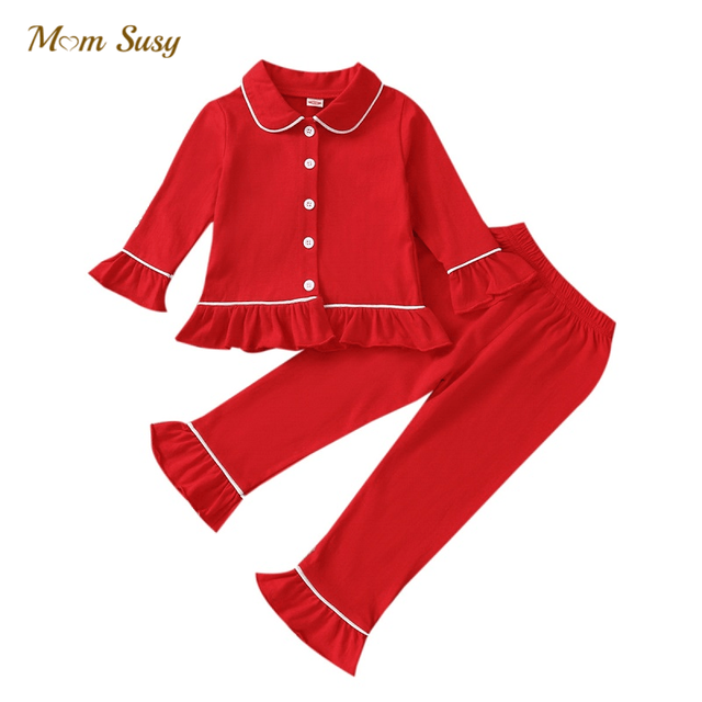 Koszula z falbaną + spodnie 2 sztuki, zestaw piżam bawełnianych dla niemowląt, dziewczynka, bożonarodzeniowa, księżniczka, 1-5 lat - Wianko - 1