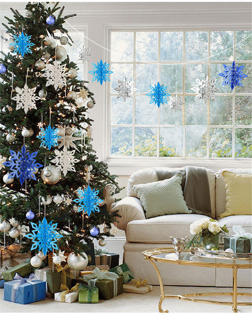 Mrożone zaopatrzenie firm - 3D sztuczne płatki śniegu, girlandy papierowe, ozdoby świąteczne i zimowe dekoracje do domu - Wianko - 18