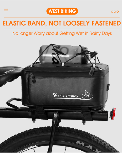 WEST BIKING wodoodporna torba bagażowa na rower z osłoną przeciwdeszczową posiada miejsce na siodełko, idealna dla miłośników rowerów MTB i elektrycznych - Wianko - 8