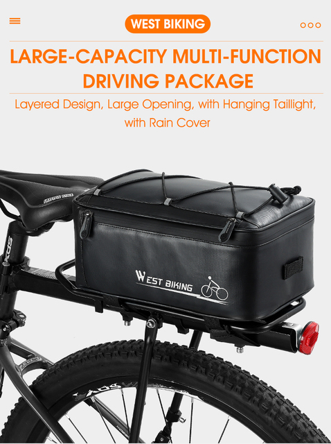 WEST BIKING wodoodporna torba bagażowa na rower z osłoną przeciwdeszczową posiada miejsce na siodełko, idealna dla miłośników rowerów MTB i elektrycznych - Wianko - 1
