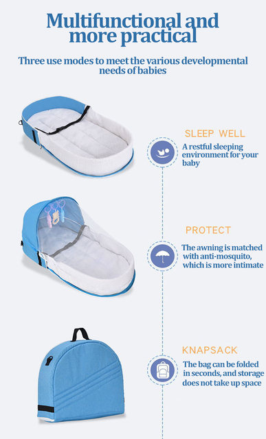 Przenośne łóżeczko Silibaby dla dziecka - łóżko przenośne, składane, wielofunkcyjne, przechowywanie w plecaku, odpędzanie komarów, odpowiednie na podróże - Wianko - 13