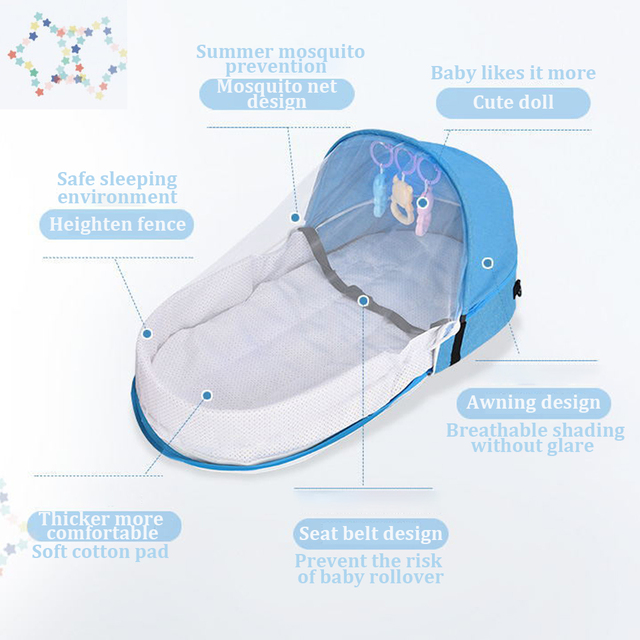Przenośne łóżeczko Silibaby dla dziecka - łóżko przenośne, składane, wielofunkcyjne, przechowywanie w plecaku, odpędzanie komarów, odpowiednie na podróże - Wianko - 6