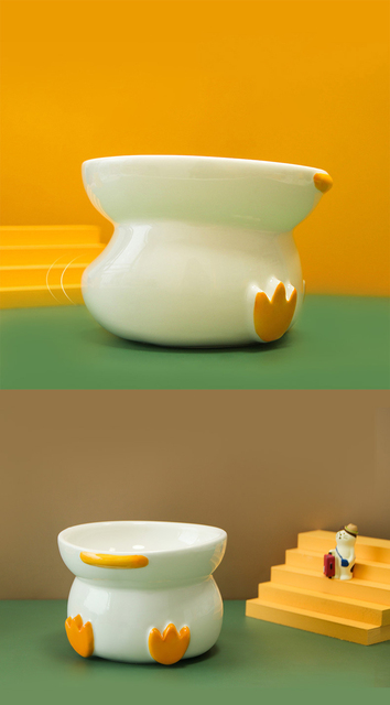Miska ceramiczna dla kotów w kształcie kaczki do karmienia i pojenia z wysoką stopką - Wianko - 11