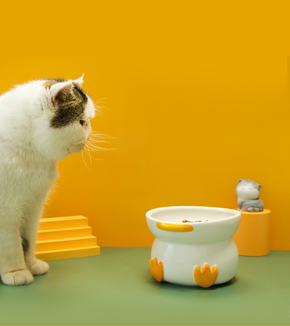 Miska ceramiczna dla kotów w kształcie kaczki do karmienia i pojenia z wysoką stopką - Wianko - 9