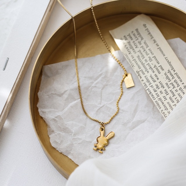 Naszyjnik królik List Miłosny, żółty złoty 316L, biżuteria ze stali tytanu, hipoalergiczna dla kobiet - Wianko - 4