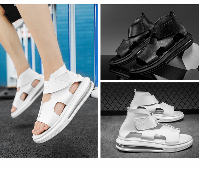 Męskie sandały letnie z poduszkami powietrznymi, wykonane z wysokiej jakości mikrofibry skórzanej, antypoślizgowe, idealne na outdoor, zapewniające tłumienie i styl rzymski - Wianko - 5
