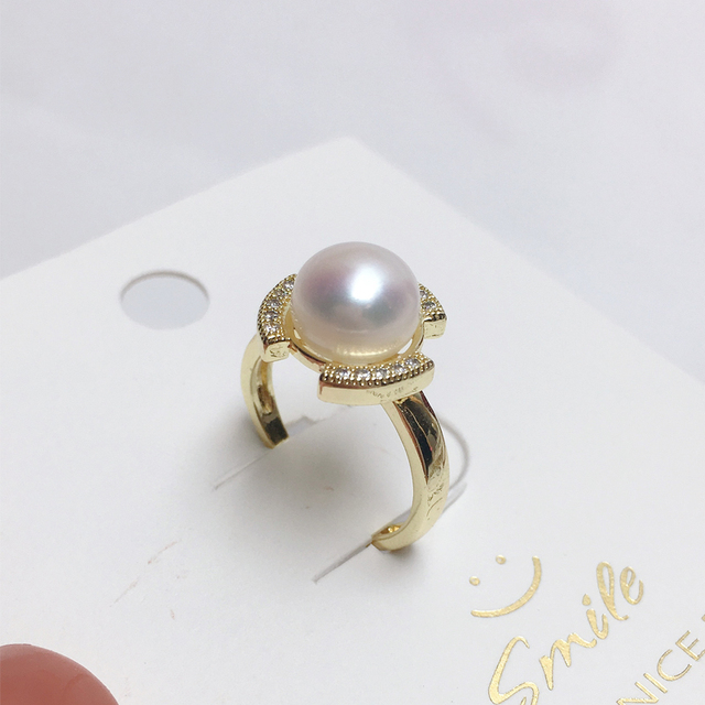 Perła pierścionek ZHBORUINI, 14K żółty złoty, diament wypełniony cyrkon, naturalna słodkowodna perła, elegancki dla kobiet - Wianko - 5