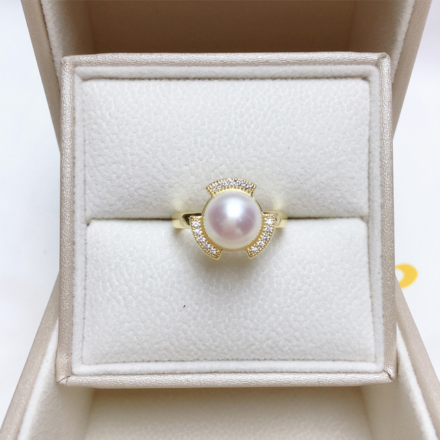 Perła pierścionek ZHBORUINI, 14K żółty złoty, diament wypełniony cyrkon, naturalna słodkowodna perła, elegancki dla kobiet - Wianko - 1