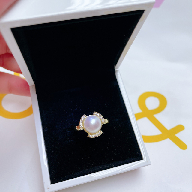 Perła pierścionek ZHBORUINI, 14K żółty złoty, diament wypełniony cyrkon, naturalna słodkowodna perła, elegancki dla kobiet - Wianko - 6
