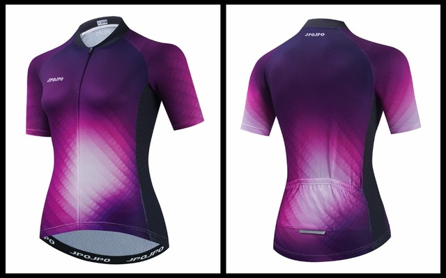 Damska koszulka rowerowa z krótkim rękawem - letnia, szybkoschnąca, kolor fioletowy - Wianko - 15