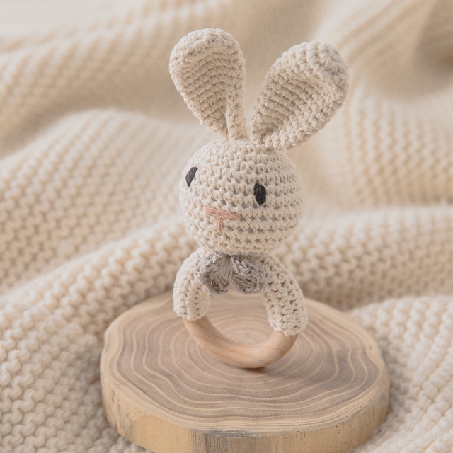 Drewniana grzechotka gryzak Cartoon Bunny Crochet dla dzieci - Wianko - 7