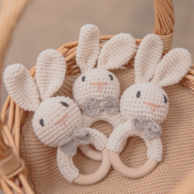Drewniana grzechotka gryzak Cartoon Bunny Crochet dla dzieci - Wianko - 11