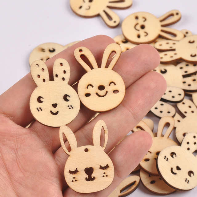Drewniane pisanki Bunny - 25 sztuk, wisiorki ozdobne na przyjęcie wielkanocne, dekoracje DIY dla dzieci - Wianko - 5