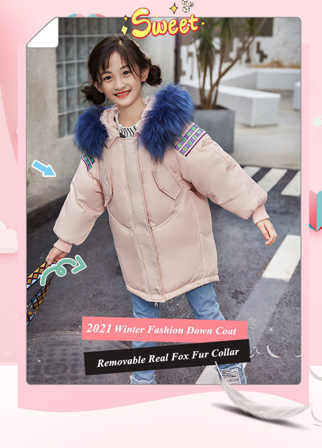 Zimowy płaszcz dla dziewczynek marki Projekt - kurtka z kapturem, 90% puchu kaczego, dla dziewczyn w wieku 3-14 lat - Wianko - 1