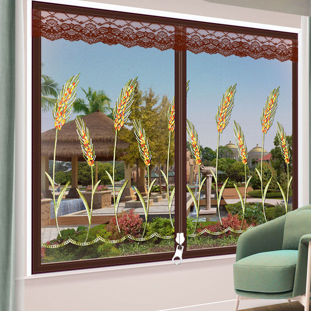 Zasłona panelowa z fioletowym drzewem i ptakami, siatka okienna z możliwością otwarcia na zamek błyskawiczny, wykonana z przędzy optymalizującej przepływ powietrza, z wymienną i zmywalną moskitierą - Wianko - 10