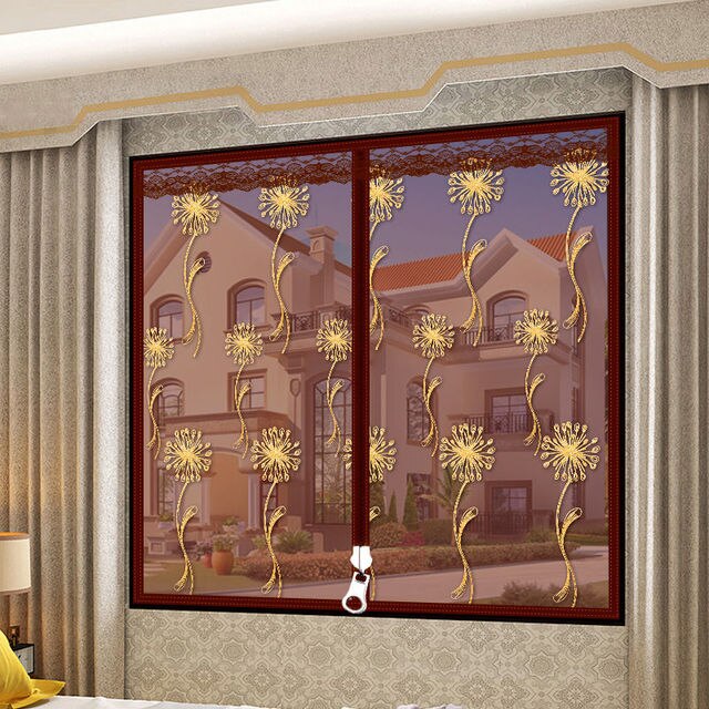 Zasłona panelowa z fioletowym drzewem i ptakami, siatka okienna z możliwością otwarcia na zamek błyskawiczny, wykonana z przędzy optymalizującej przepływ powietrza, z wymienną i zmywalną moskitierą - Wianko - 5