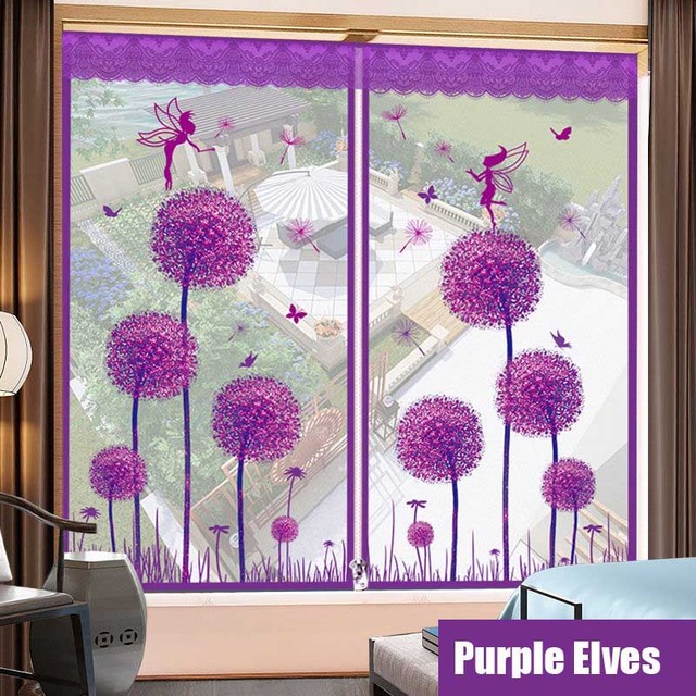 Zasłona panelowa z fioletowym drzewem i ptakami, siatka okienna z możliwością otwarcia na zamek błyskawiczny, wykonana z przędzy optymalizującej przepływ powietrza, z wymienną i zmywalną moskitierą - Wianko - 4