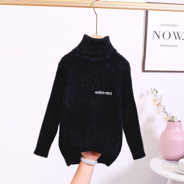 Sweter zimowy dla dziewczynek i chłopców - odzież dziecięca, miękka, wełniana, dzianinowa, z golfem, nowy styl mody - Wianko - 14