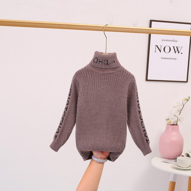 Sweter zimowy dla dziewczynek i chłopców - odzież dziecięca, miękka, wełniana, dzianinowa, z golfem, nowy styl mody - Wianko - 9
