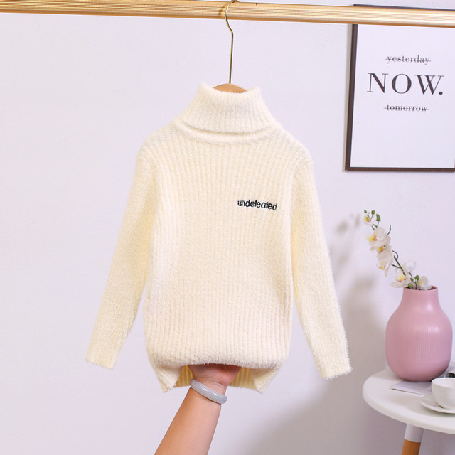 Sweter zimowy dla dziewczynek i chłopców - odzież dziecięca, miękka, wełniana, dzianinowa, z golfem, nowy styl mody - Wianko - 13