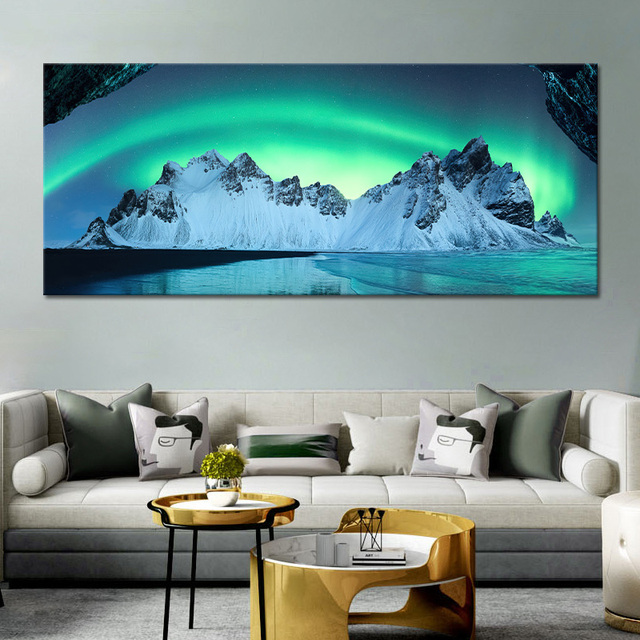 Obraz ścienny z krajobrazem Islandii, światłem polarnym i dekoracją wnętrz - idealny prezent - Wianko - 11