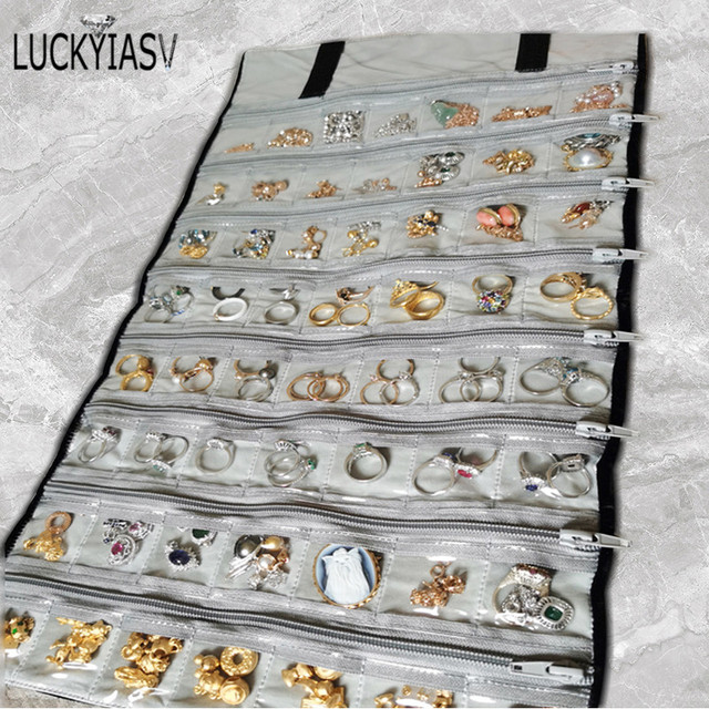 Przenośna torba na biżuterię z aksamitu i zamkiem błyskawicznym – organizator na kolczyki, pierścionki, naszyjniki i pudełko wystawowe - Wianko - 4