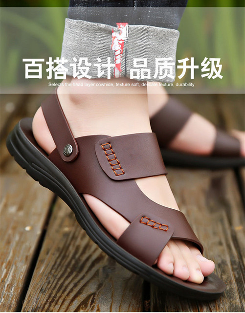 Męskie sandały rzymskie Slip on Casual outdoor 2021, letnie, modne, plażowe, PU skórzane kapcie - Wianko - 13
