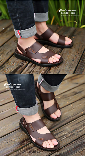 Męskie sandały rzymskie Slip on Casual outdoor 2021, letnie, modne, plażowe, PU skórzane kapcie - Wianko - 16