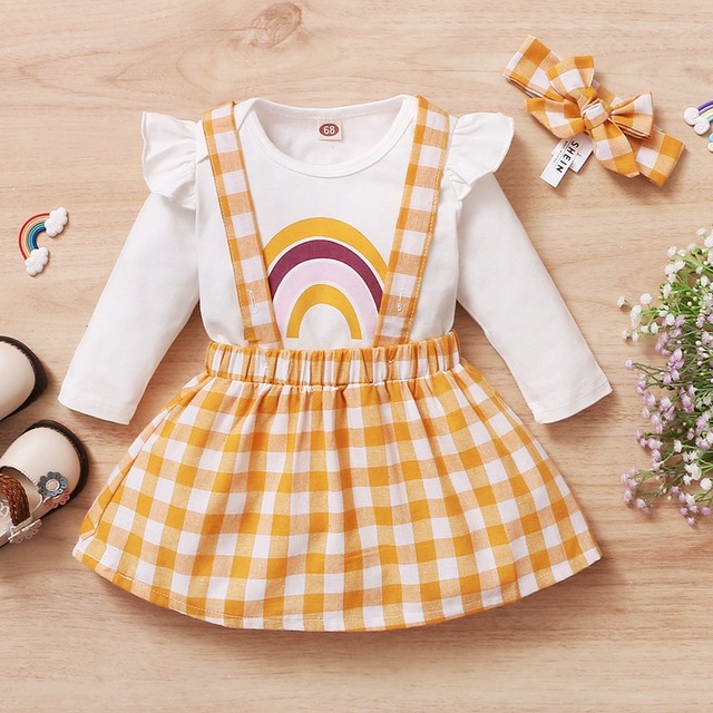 Zestaw Kwiatowy Baby Girl: Romper i sukienka na ramiączkach z długim rękawem oraz pasujący pałąk na głowę - jesienna i zimowa odzież dziecięca - Wianko - 3
