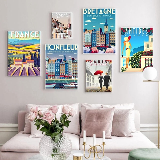 Obrazy na płótnie Vintage z Francji: podróże, dekoracje, styl paryski, prowansalski, bretański, Antibes, domy wiejskie, plakaty artystyczne - Wianko - 4