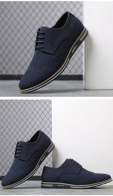 Klasyczne matowe zamszowe skórzane buty męskie - brogues w casualowym stylu, Plus rozmiar - Wianko - 14