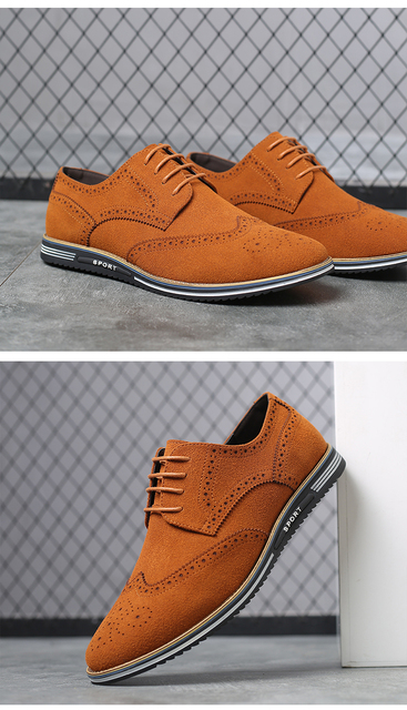 Klasyczne matowe zamszowe skórzane buty męskie - brogues w casualowym stylu, Plus rozmiar - Wianko - 13