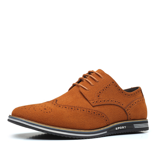 Klasyczne matowe zamszowe skórzane buty męskie - brogues w casualowym stylu, Plus rozmiar - Wianko - 3