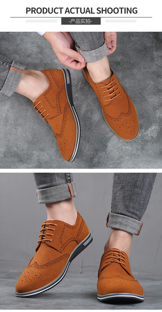 Klasyczne matowe zamszowe skórzane buty męskie - brogues w casualowym stylu, Plus rozmiar - Wianko - 16