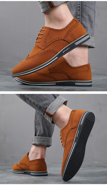 Klasyczne matowe zamszowe skórzane buty męskie - brogues w casualowym stylu, Plus rozmiar - Wianko - 17