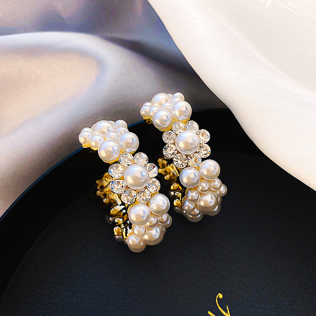 Kolczyki kółka koreańskie New Arrival 2020 - imitacja kryształowej perły w formie kwiatu, eleganckie boucle d'oreille dla kobiet - Bijoux Party moda - Wianko - 5