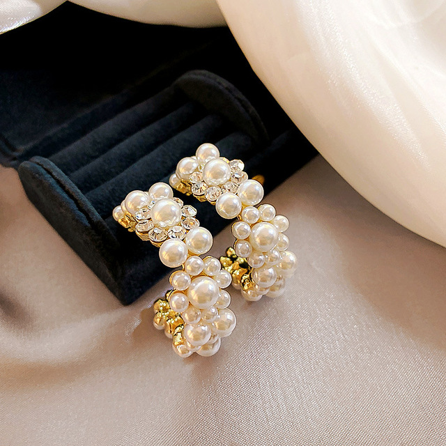 Kolczyki kółka koreańskie New Arrival 2020 - imitacja kryształowej perły w formie kwiatu, eleganckie boucle d'oreille dla kobiet - Bijoux Party moda - Wianko - 4