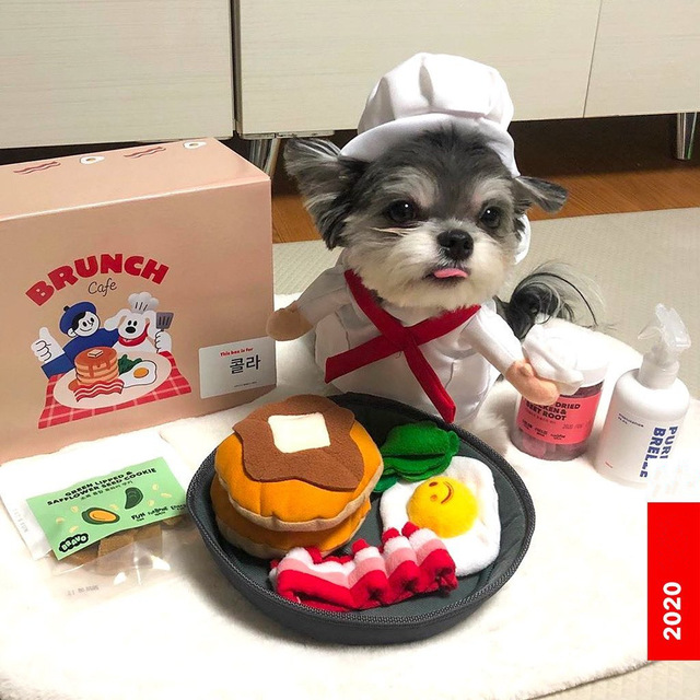 Pluszowy pies zabawka dla psa z dźwiękiem - Koreański śniadanie boczek jajko w koszulce - Omurice kot Puppy Chew - zabawki interaktywne - Wianko - 13
