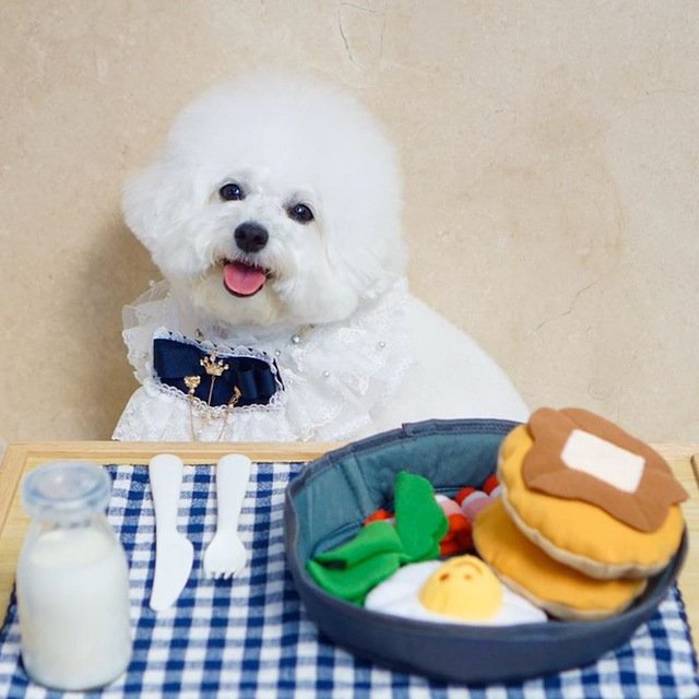 Pluszowy pies zabawka dla psa z dźwiękiem - Koreański śniadanie boczek jajko w koszulce - Omurice kot Puppy Chew - zabawki interaktywne - Wianko - 9