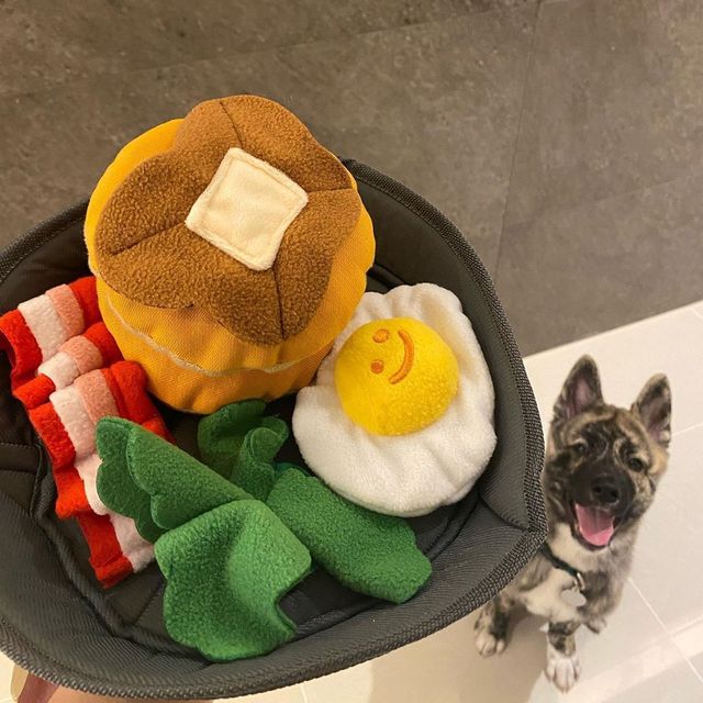 Pluszowy pies zabawka dla psa z dźwiękiem - Koreański śniadanie boczek jajko w koszulce - Omurice kot Puppy Chew - zabawki interaktywne - Wianko - 8
