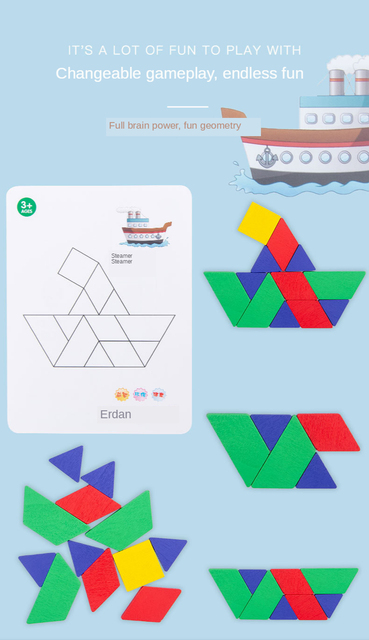 Drewniane Puzzle Montessori Kids - Zabawka edukacyjna Tangram z geometrią dla dzieci - Wianko - 3
