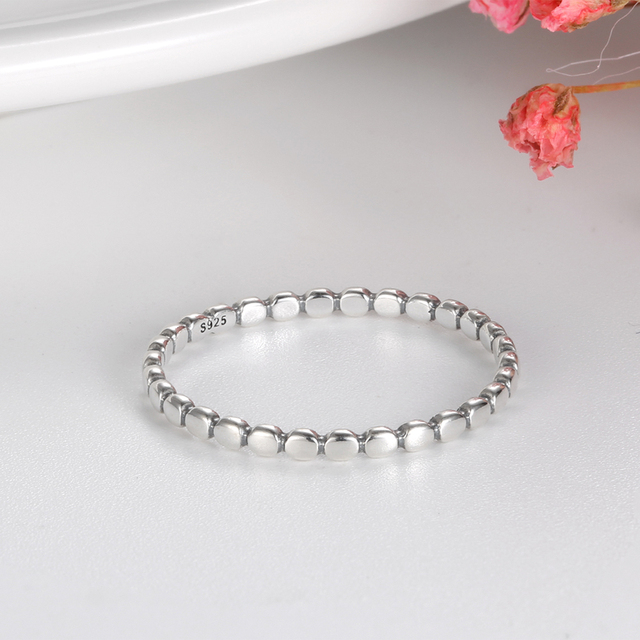 Klasyczny pierścionek z oryginalnymi 925 srebrnymi koralikami o prostym owalnym kształcie dla kobiet - Wianko - 3