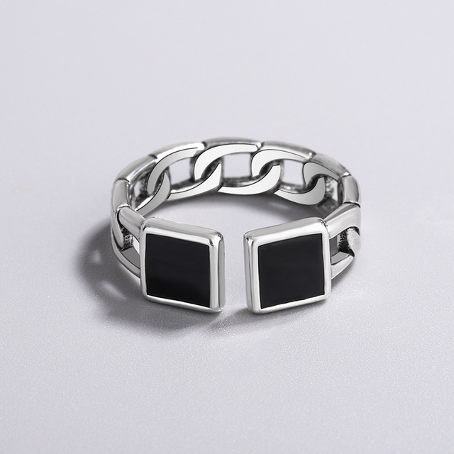 Trójkąt kwadratowy pierścień z czarnym cyrkonem VENTFILLE 925 srebro dla kobiet - biżuteria srebrna 2021 - Wianko - 1