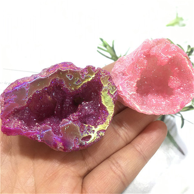 Naturalny agat Geode kryształ kwarcowy - różowy kamień leczniczy do dekoracji wnętrz - Wianko - 3